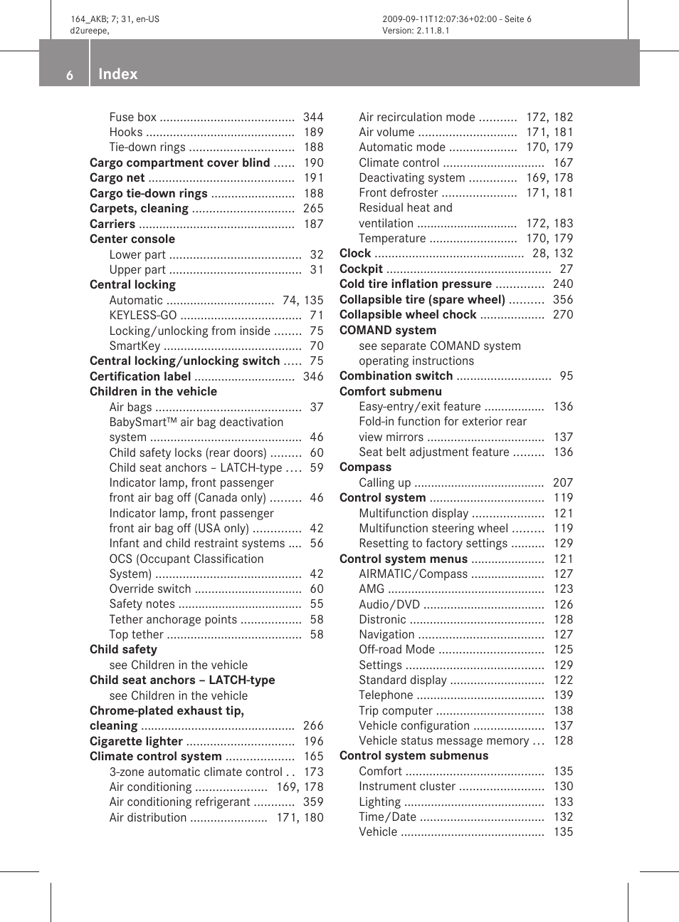 Index | Mercedes-Benz M-Class 2010 Owners Manual User Manual | Page 8 / 368