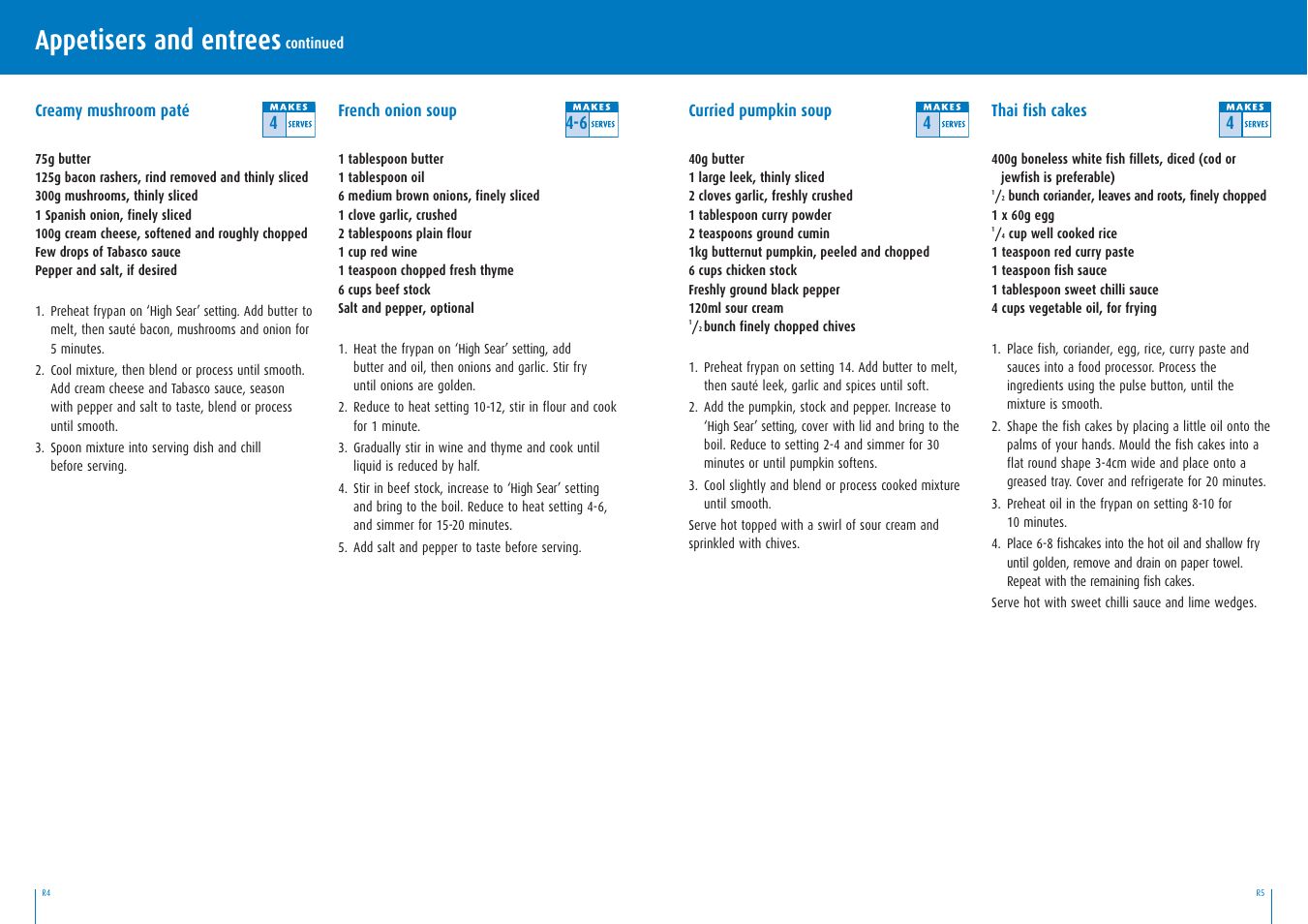 Appetisers and entrees | Breville BEF400 User Manual | Page 12 / 20