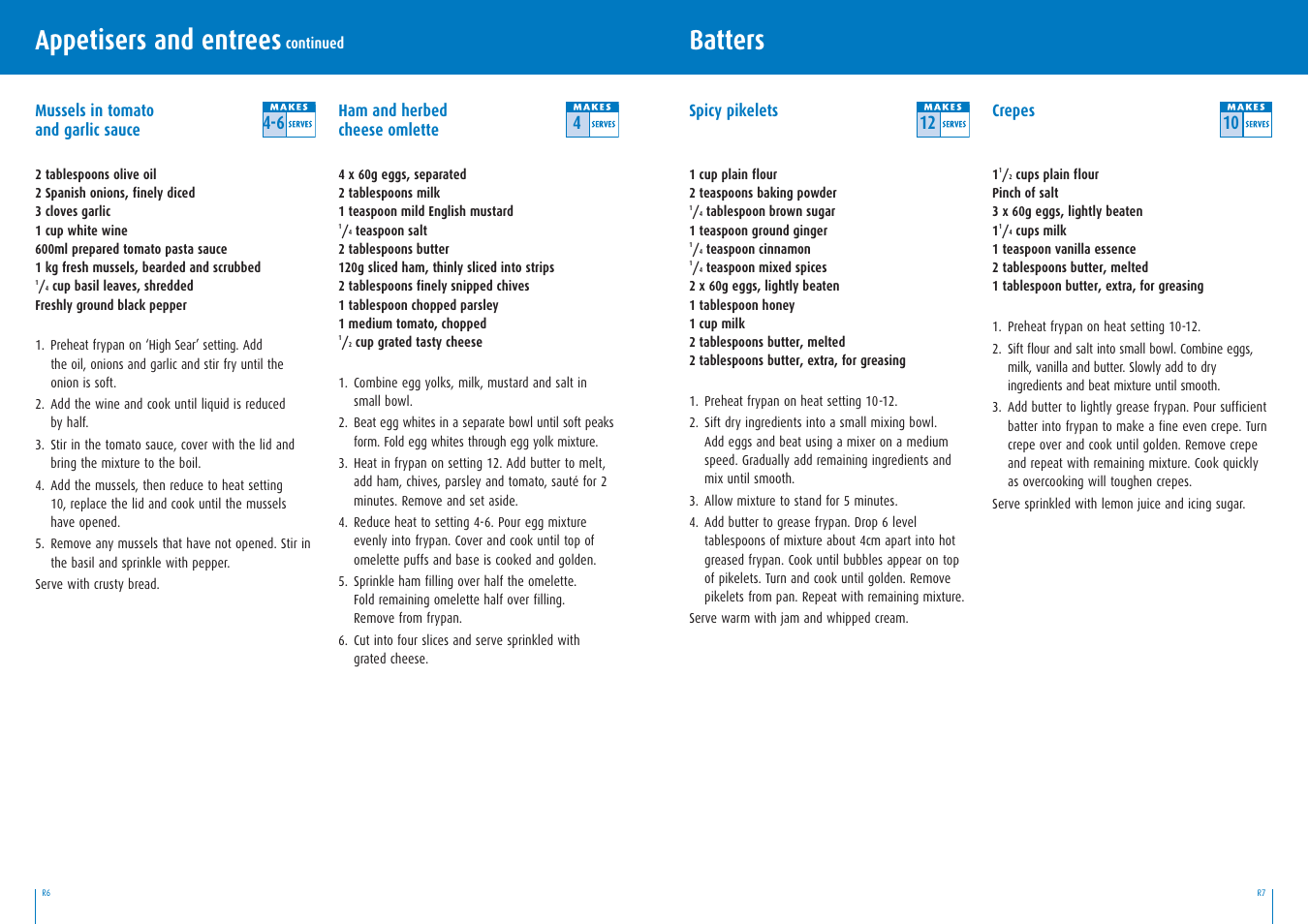 Batters, Appetisers and entrees | Breville BEF400 User Manual | Page 13 / 20