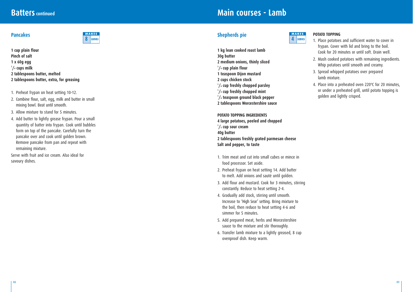 Main courses - lamb, Batters | Breville BEF400 User Manual | Page 14 / 20