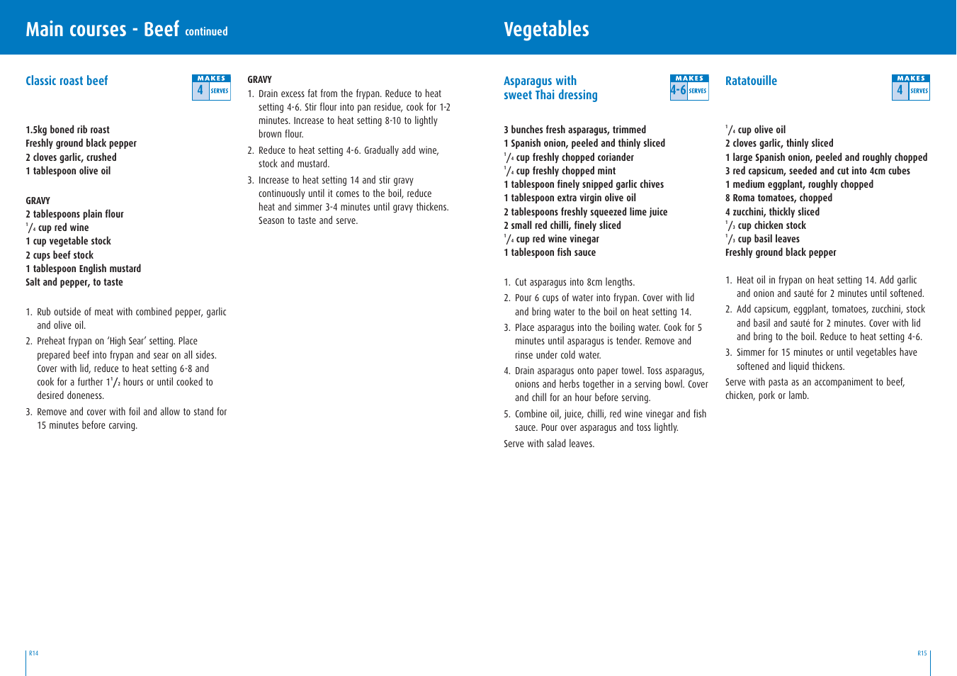 Vegetables, Main courses - beef | Breville BEF400 User Manual | Page 17 / 20