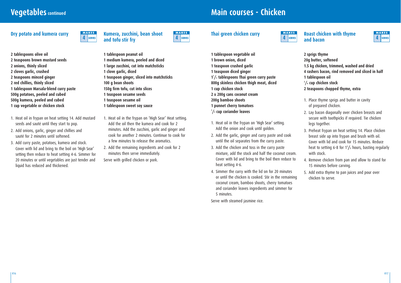 Main courses - chicken, Vegetables | Breville BEF400 User Manual | Page 18 / 20