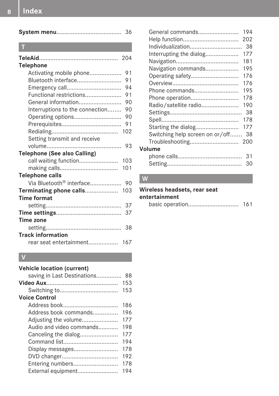 Index | Mercedes-Benz C-Class 2010 COMAND Manual User Manual | Page 10 / 212