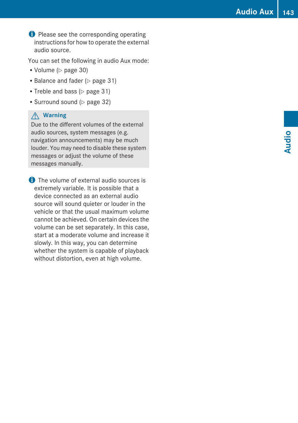 Audio, Audio aux | Mercedes-Benz C-Class 2010 COMAND Manual User Manual | Page 145 / 212