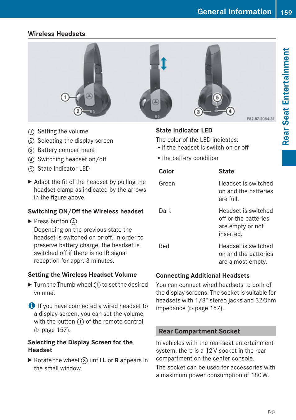 Rear compartment socket, Rear seat entertainment, General information | Mercedes-Benz C-Class 2010 COMAND Manual User Manual | Page 161 / 212