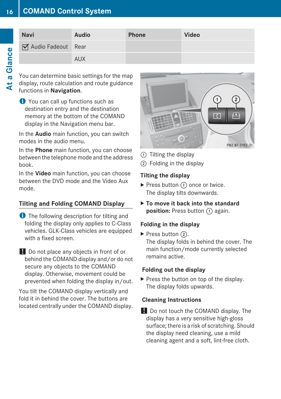 At a glance, Comand control system | Mercedes-Benz C-Class 2010 COMAND Manual User Manual | Page 18 / 212