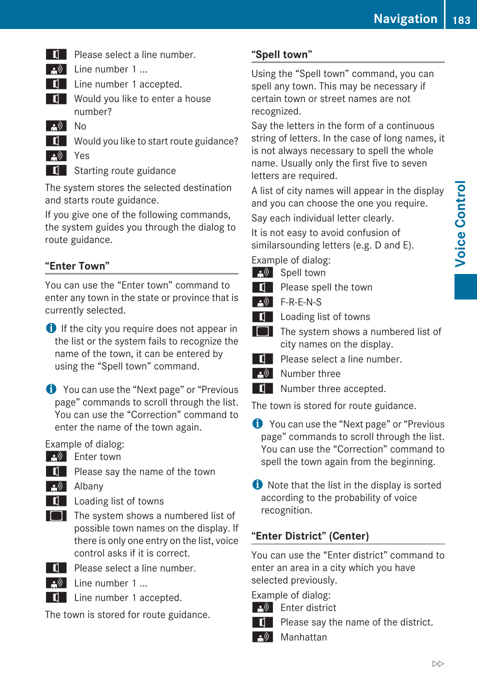 Voice control, Navigation | Mercedes-Benz C-Class 2010 COMAND Manual User Manual | Page 185 / 212