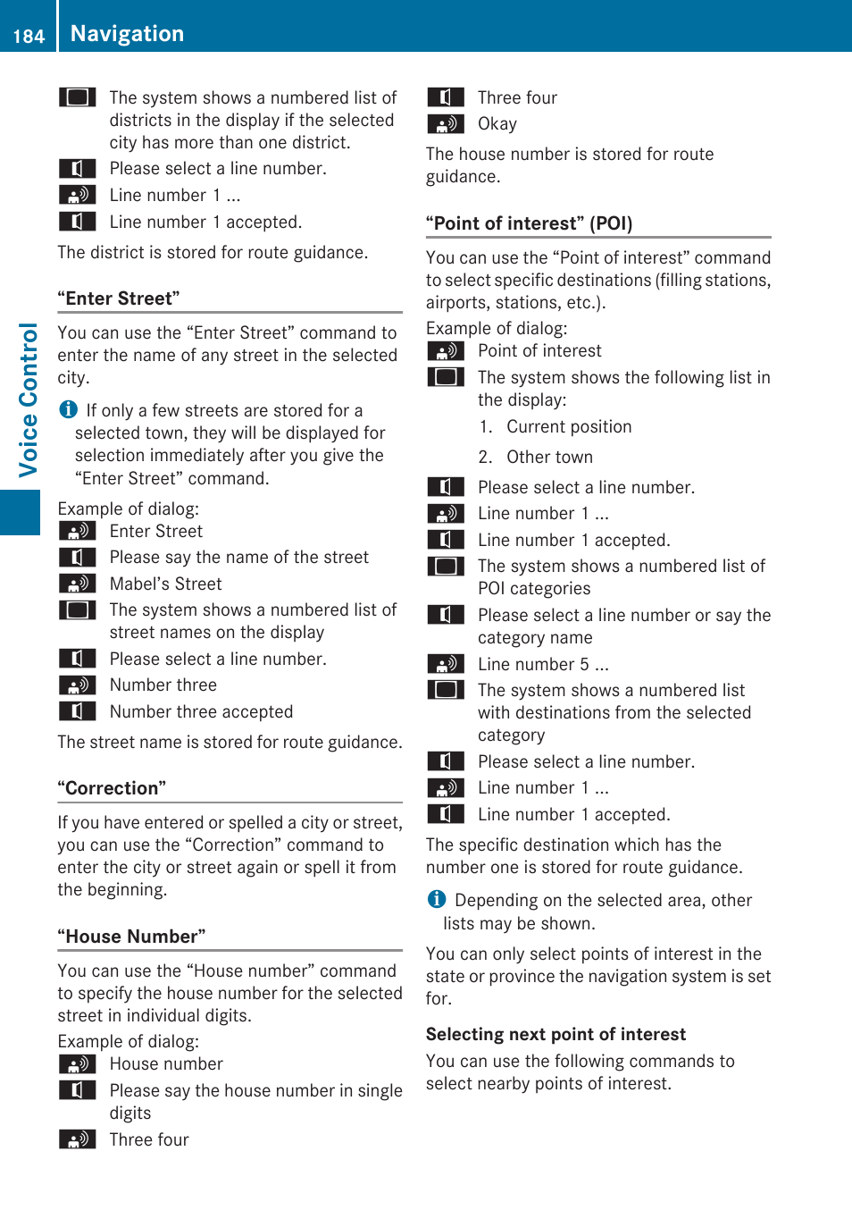 Voice control, Navigation | Mercedes-Benz C-Class 2010 COMAND Manual User Manual | Page 186 / 212