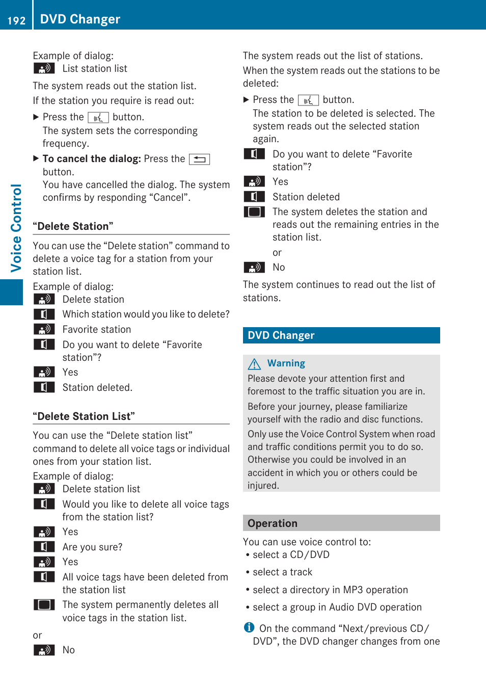Dvd changer, Operation, Voice control | Mercedes-Benz C-Class 2010 COMAND Manual User Manual | Page 194 / 212