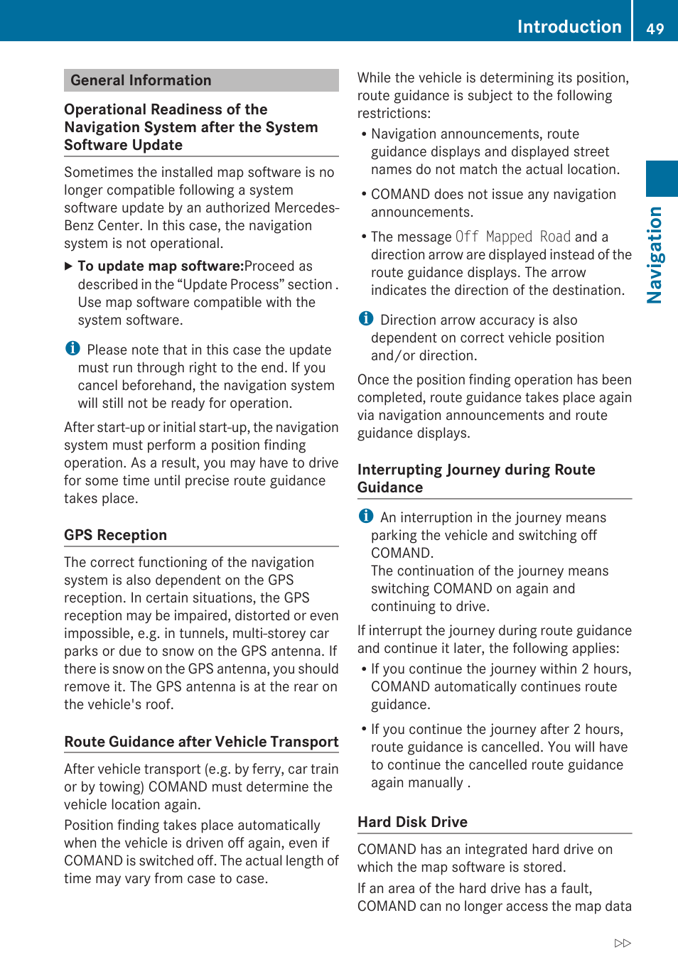 General information, Navigation, Introduction | Mercedes-Benz C-Class 2010 COMAND Manual User Manual | Page 51 / 212