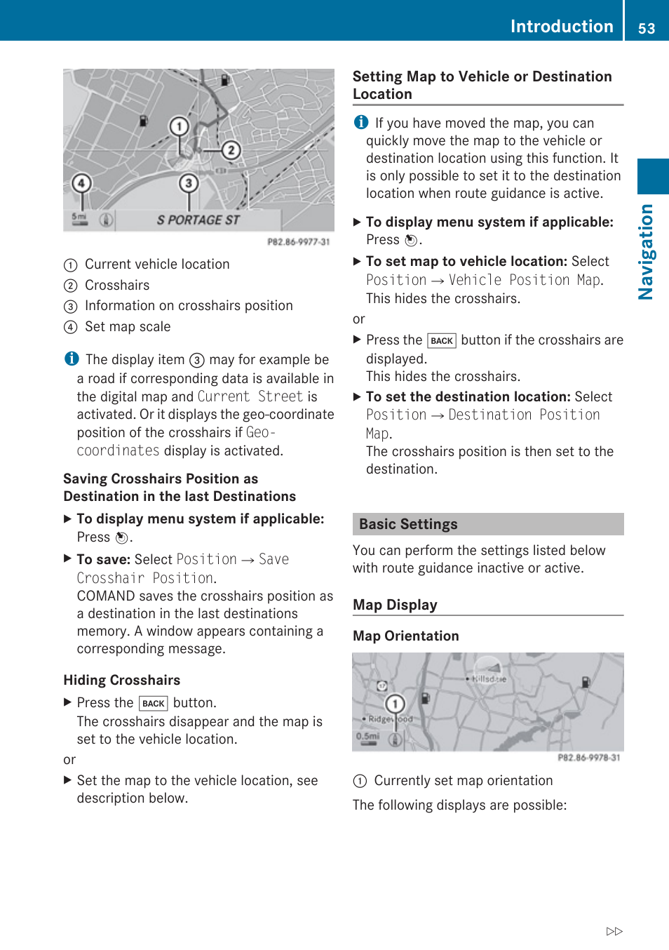 Basic settings, Navigation, Introduction | Mercedes-Benz C-Class 2010 COMAND Manual User Manual | Page 55 / 212