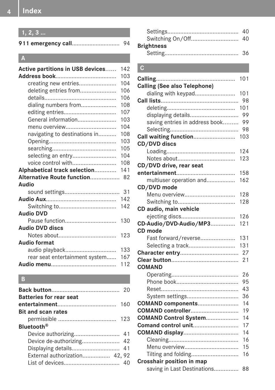 Index | Mercedes-Benz C-Class 2010 COMAND Manual User Manual | Page 6 / 212