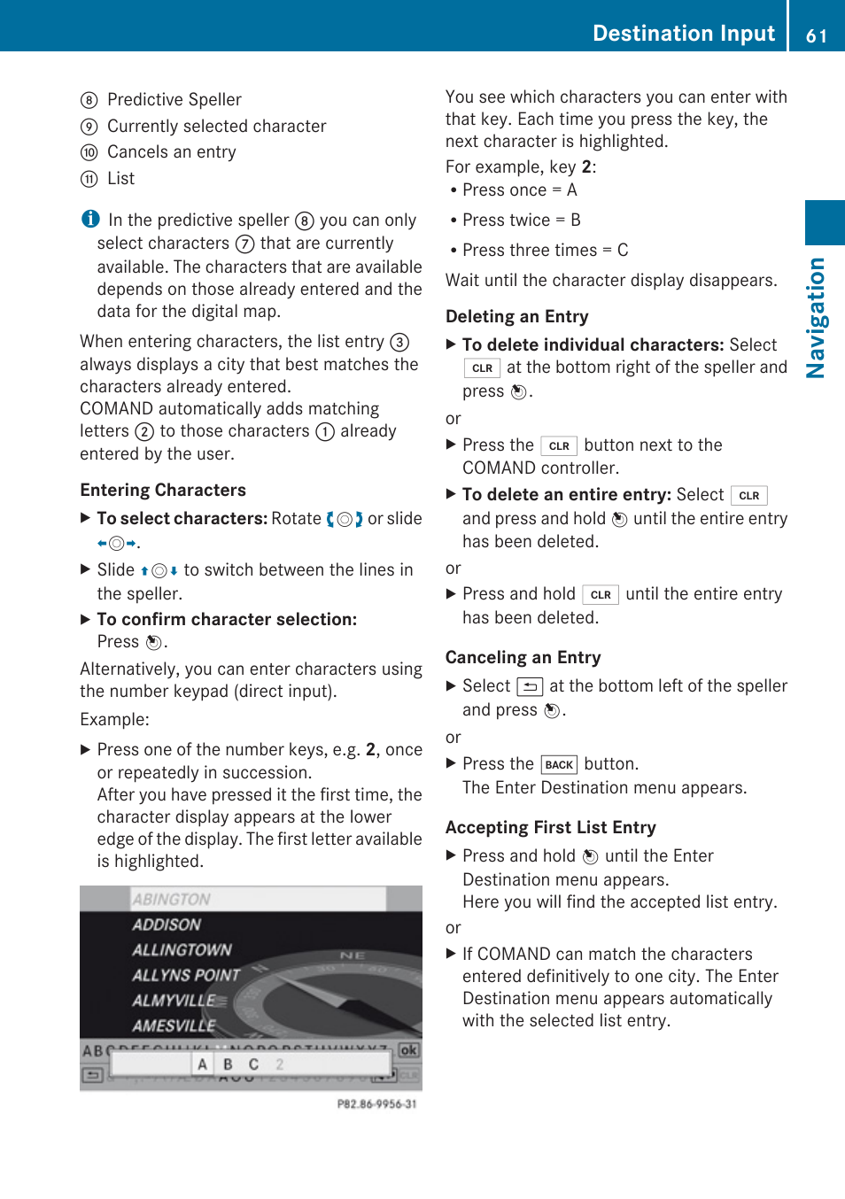 Navigation, Destination input | Mercedes-Benz C-Class 2010 COMAND Manual User Manual | Page 63 / 212
