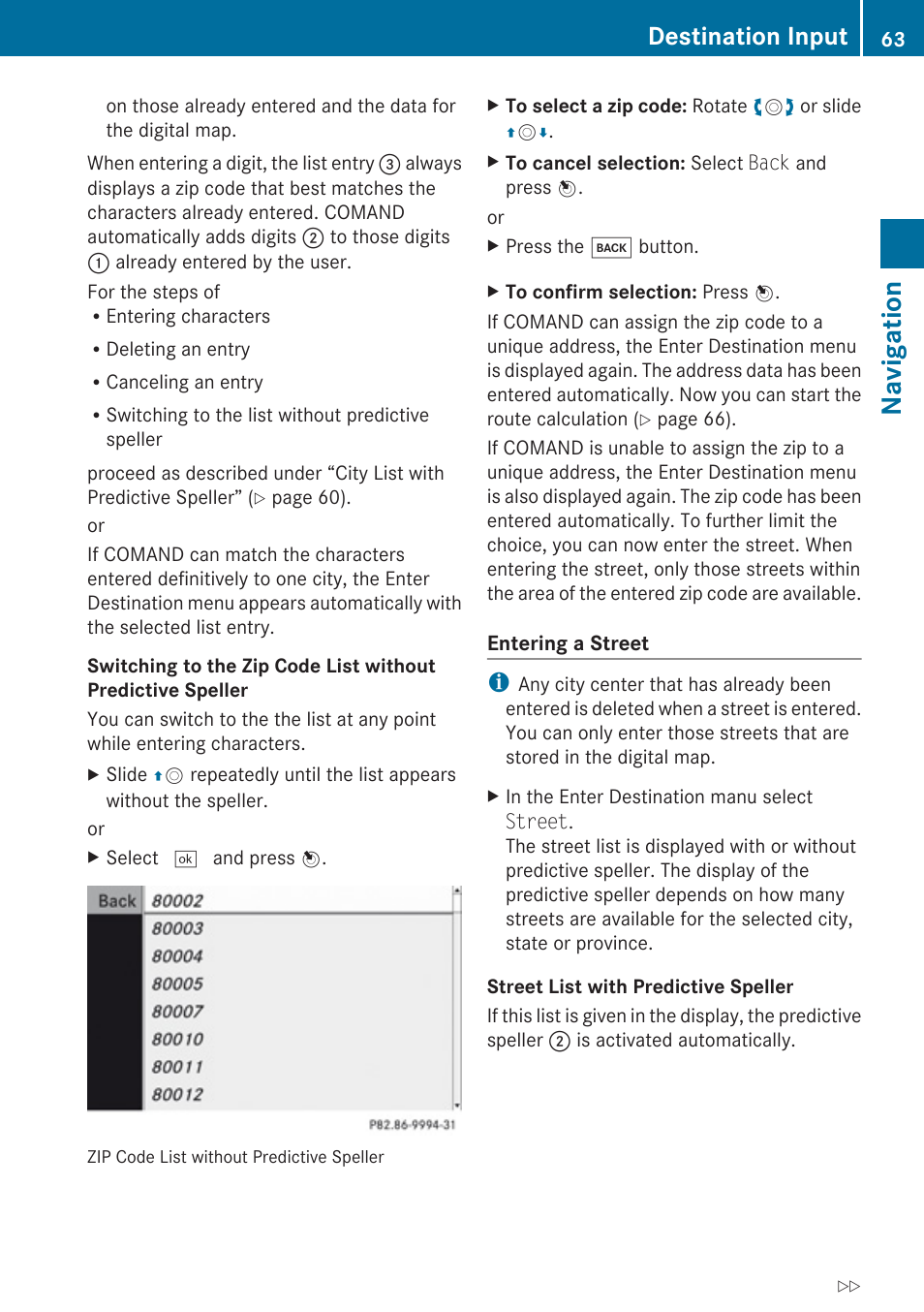 Navigation, Destination input | Mercedes-Benz C-Class 2010 COMAND Manual User Manual | Page 65 / 212