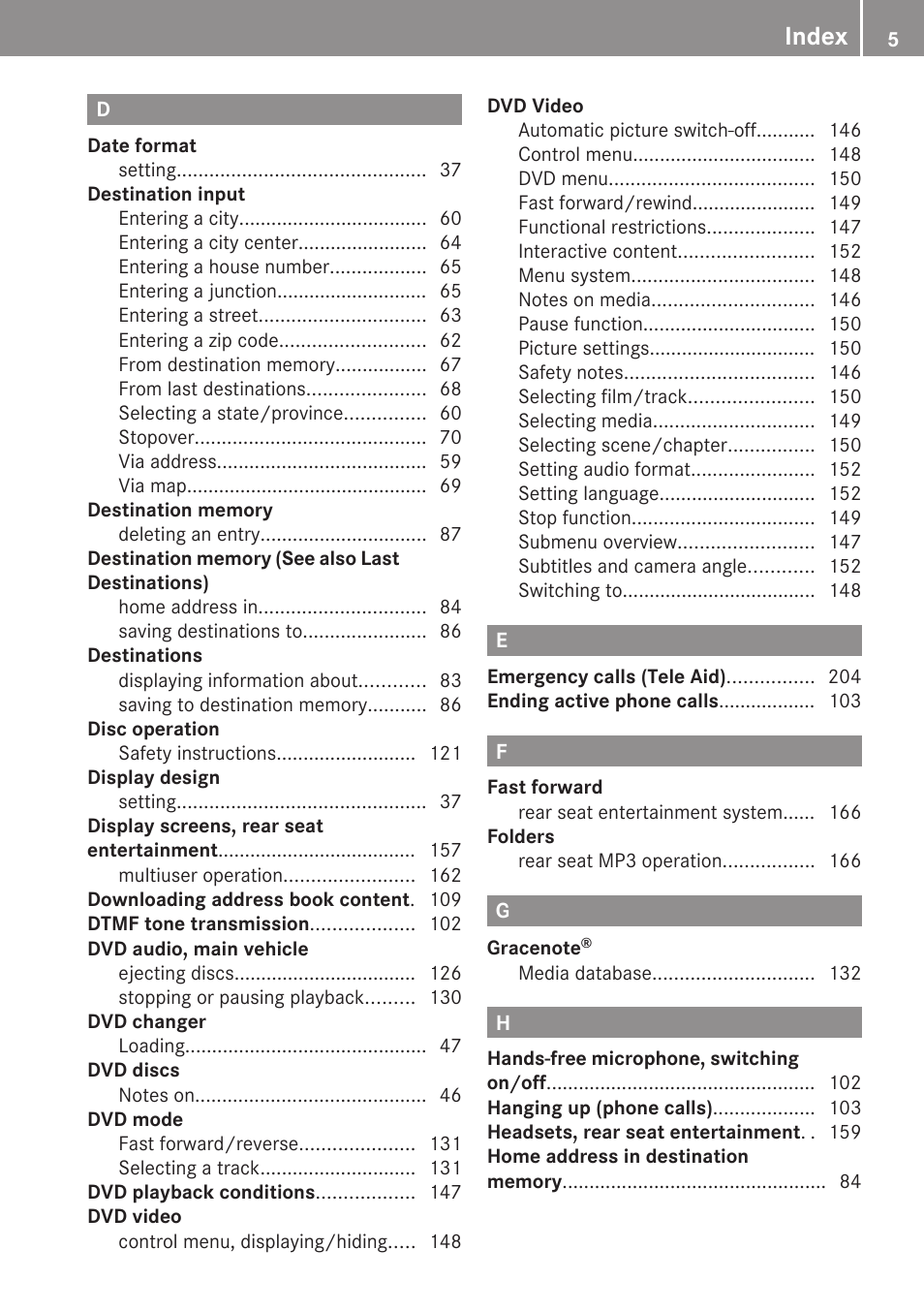 Index | Mercedes-Benz C-Class 2010 COMAND Manual User Manual | Page 7 / 212