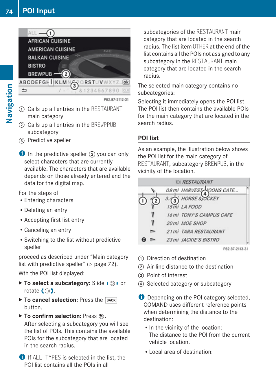 Navigation, Poi input | Mercedes-Benz C-Class 2010 COMAND Manual User Manual | Page 76 / 212
