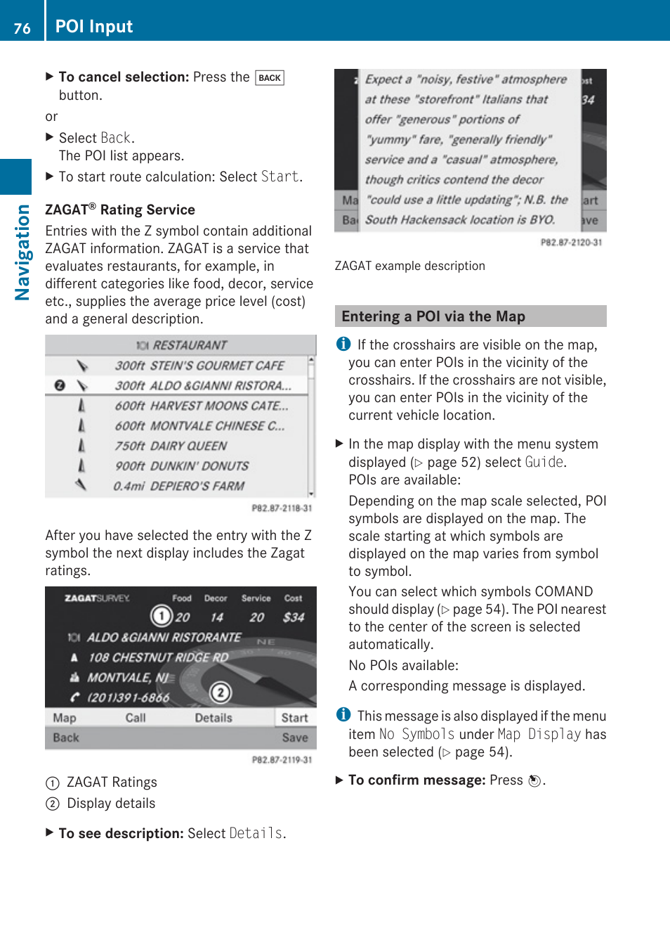 Entering a poi via the map, Navigation, Poi input | Mercedes-Benz C-Class 2010 COMAND Manual User Manual | Page 78 / 212