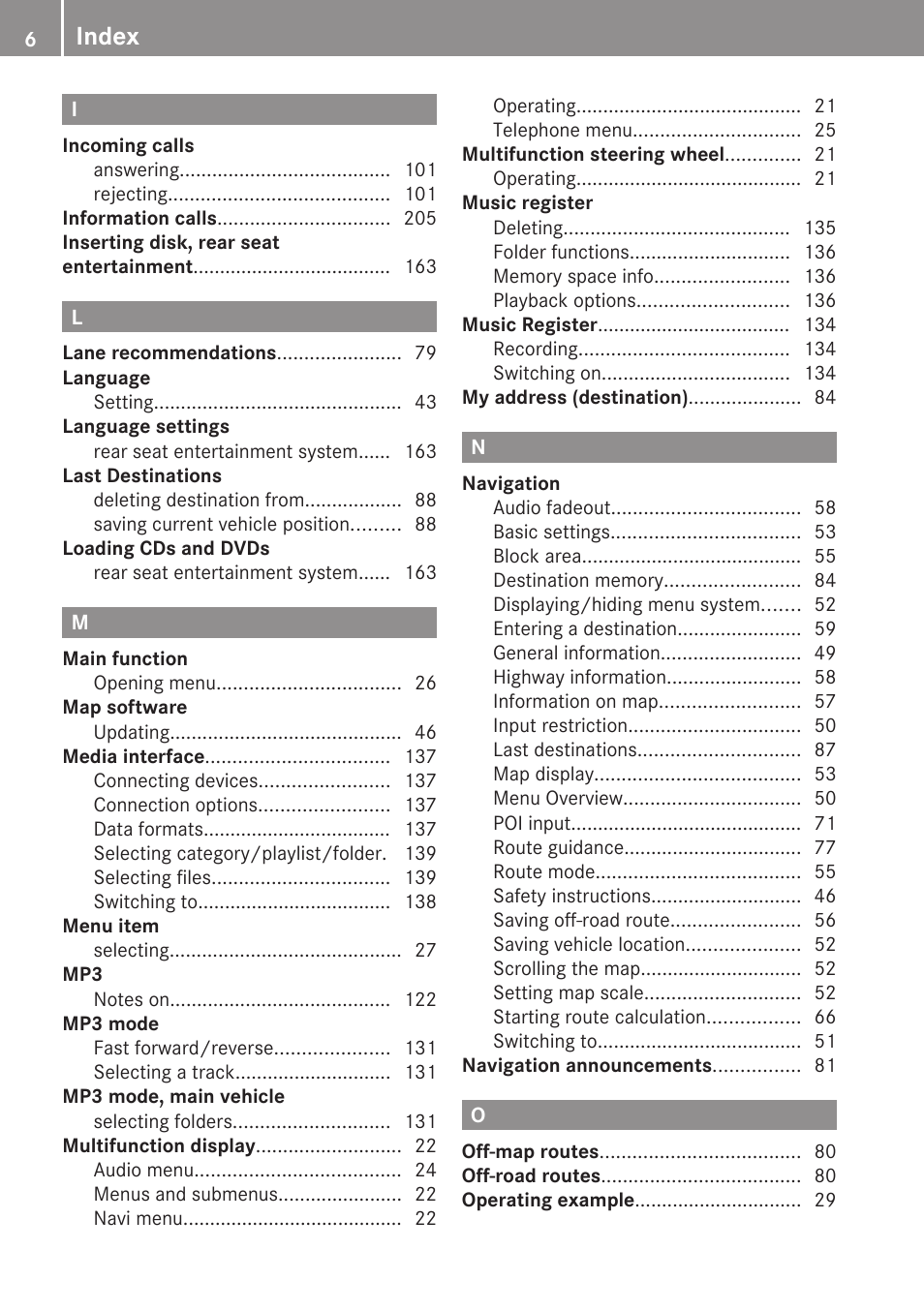 Index | Mercedes-Benz C-Class 2010 COMAND Manual User Manual | Page 8 / 212