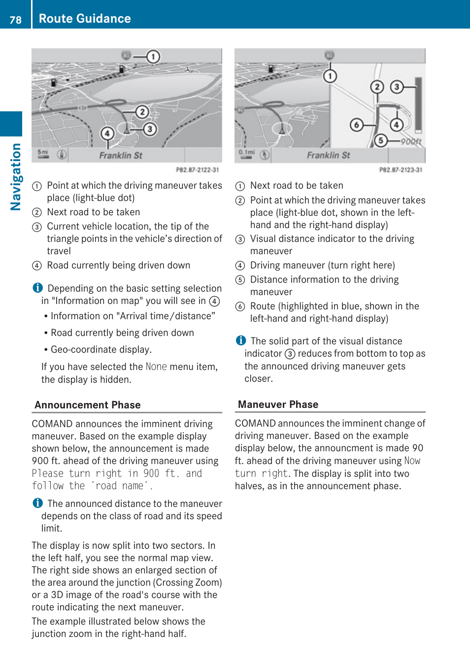 Navigation, Route guidance | Mercedes-Benz C-Class 2010 COMAND Manual User Manual | Page 80 / 212