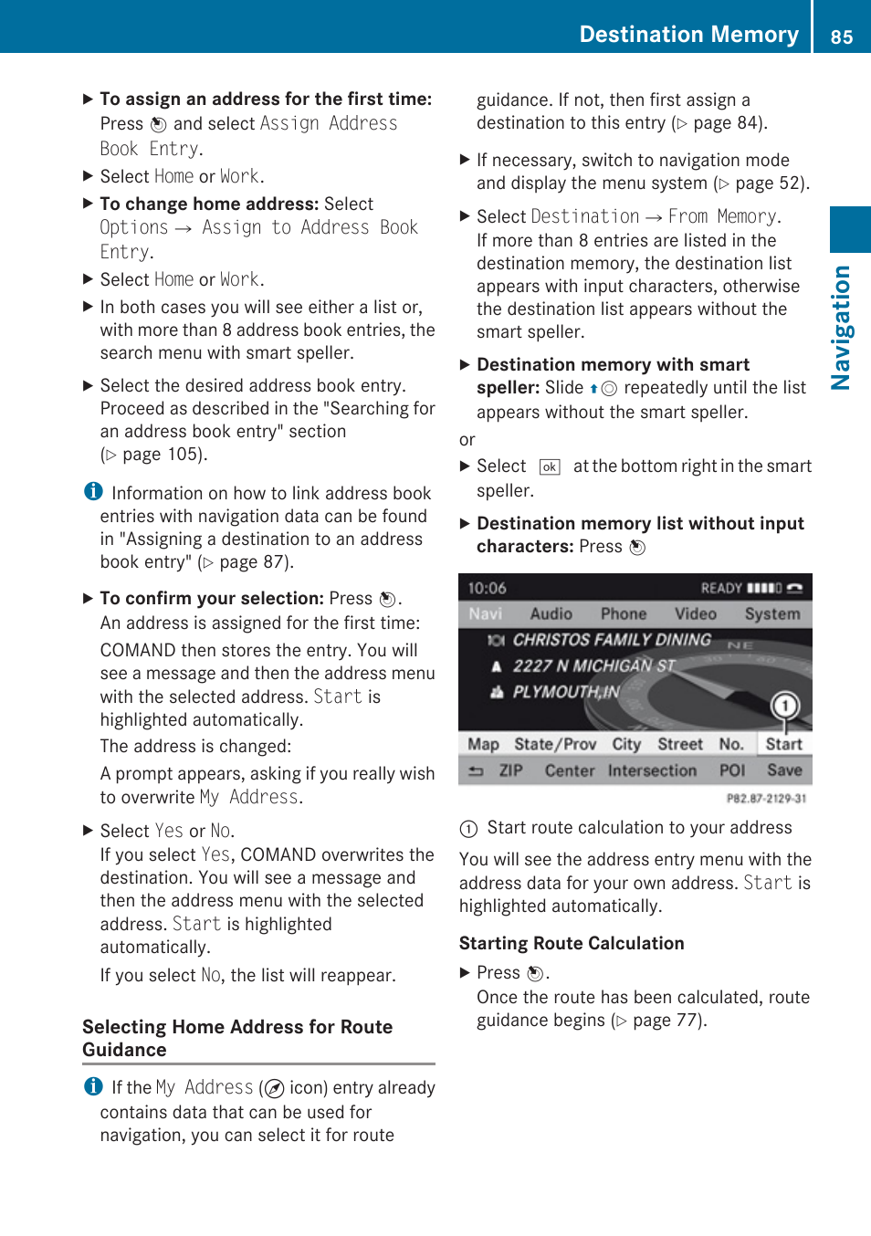 Navigation | Mercedes-Benz C-Class 2010 COMAND Manual User Manual | Page 87 / 212