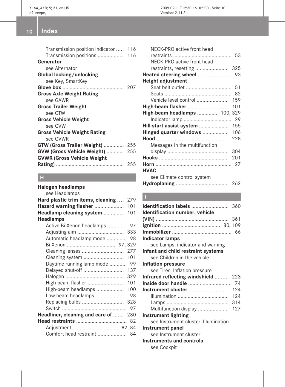 Index | Mercedes-Benz GL-Class 2010 Owners Manual User Manual | Page 12 / 380