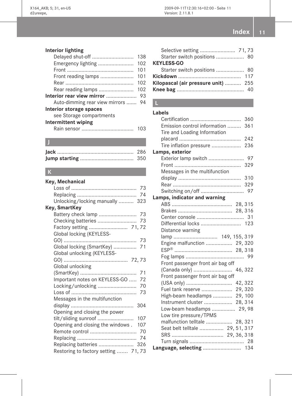 Index | Mercedes-Benz GL-Class 2010 Owners Manual User Manual | Page 13 / 380