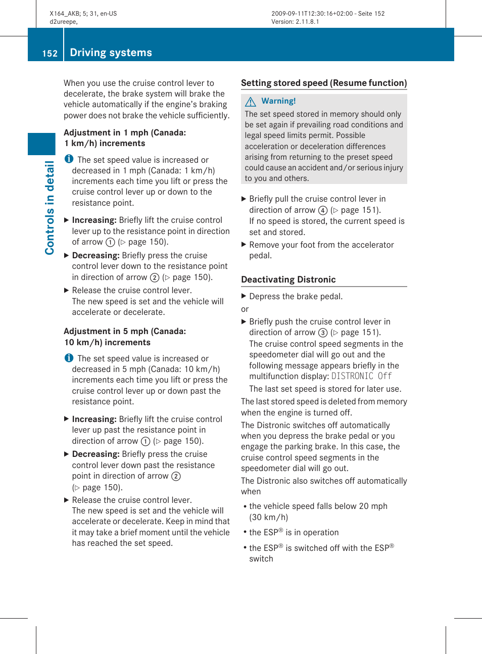 Controls in detail, Driving systems | Mercedes-Benz GL-Class 2010 Owners Manual User Manual | Page 154 / 380