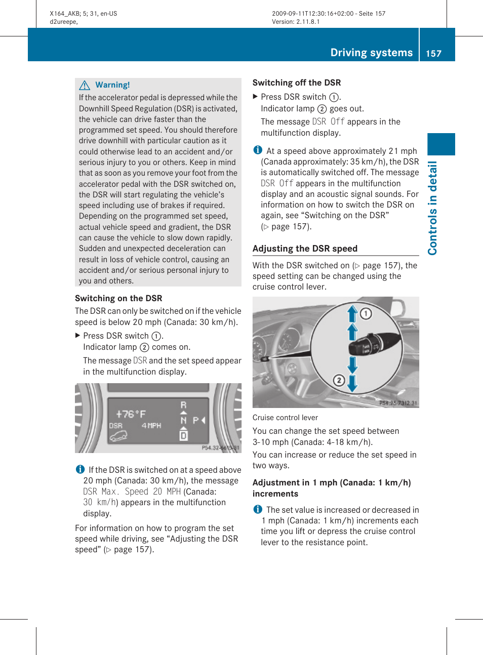 Controls in detail, Driving systems | Mercedes-Benz GL-Class 2010 Owners Manual User Manual | Page 159 / 380