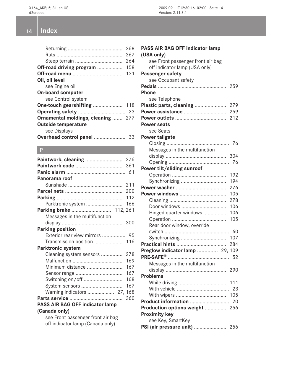 Index | Mercedes-Benz GL-Class 2010 Owners Manual User Manual | Page 16 / 380