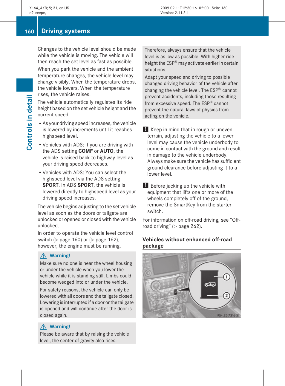 Controls in detail, Driving systems | Mercedes-Benz GL-Class 2010 Owners Manual User Manual | Page 162 / 380