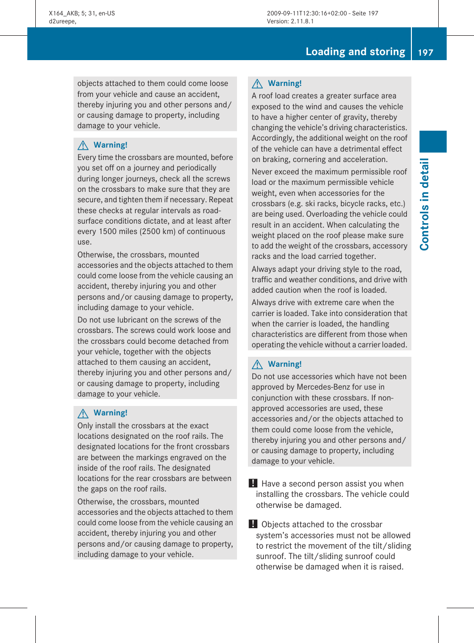 Controls in detail, Loading and storing | Mercedes-Benz GL-Class 2010 Owners Manual User Manual | Page 199 / 380