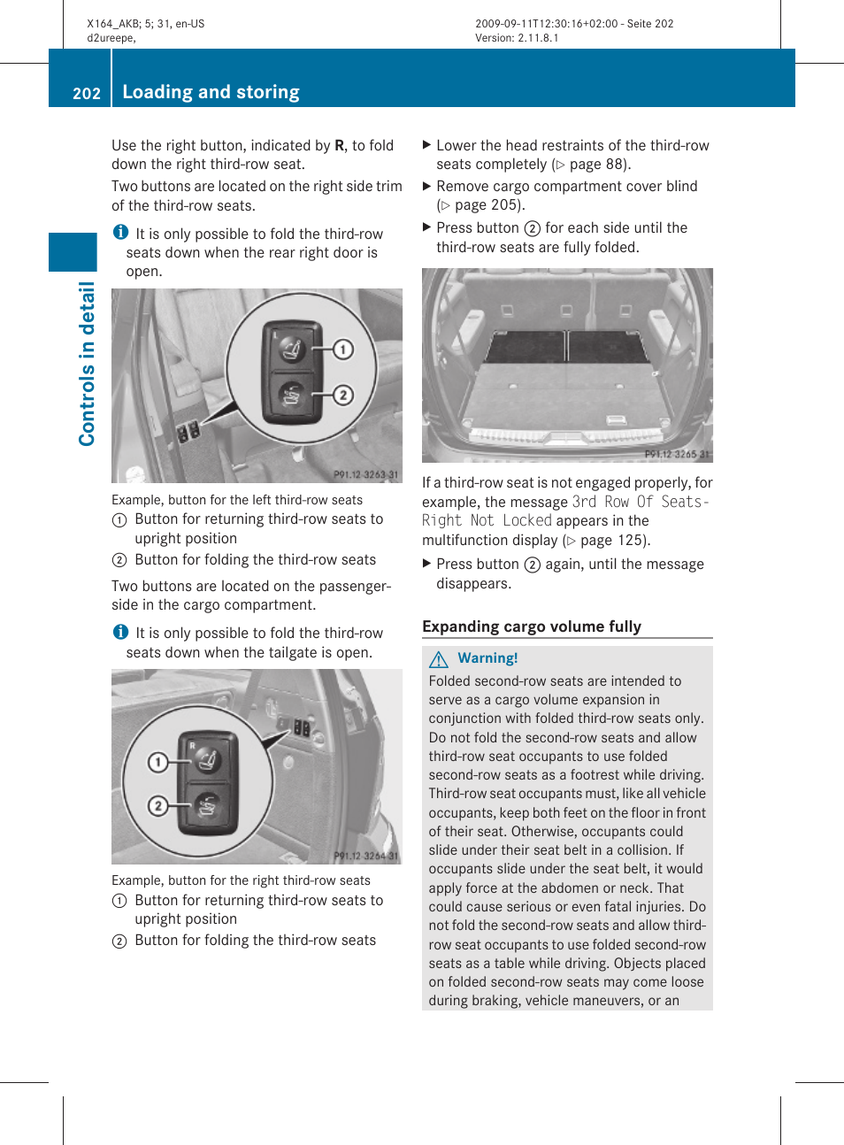 Controls in detail, Loading and storing | Mercedes-Benz GL-Class 2010 Owners Manual User Manual | Page 204 / 380