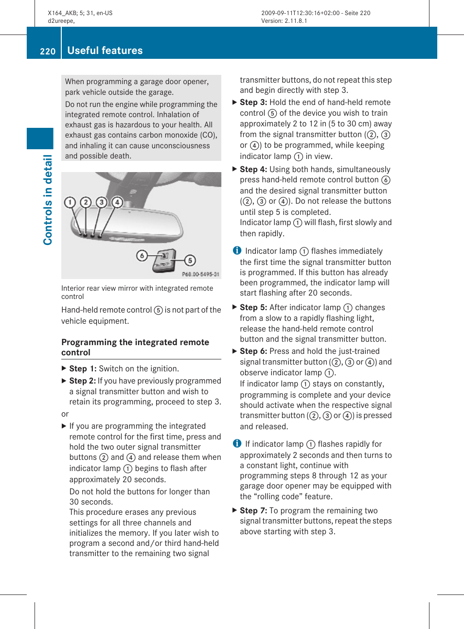 Controls in detail, Useful features | Mercedes-Benz GL-Class 2010 Owners Manual User Manual | Page 222 / 380