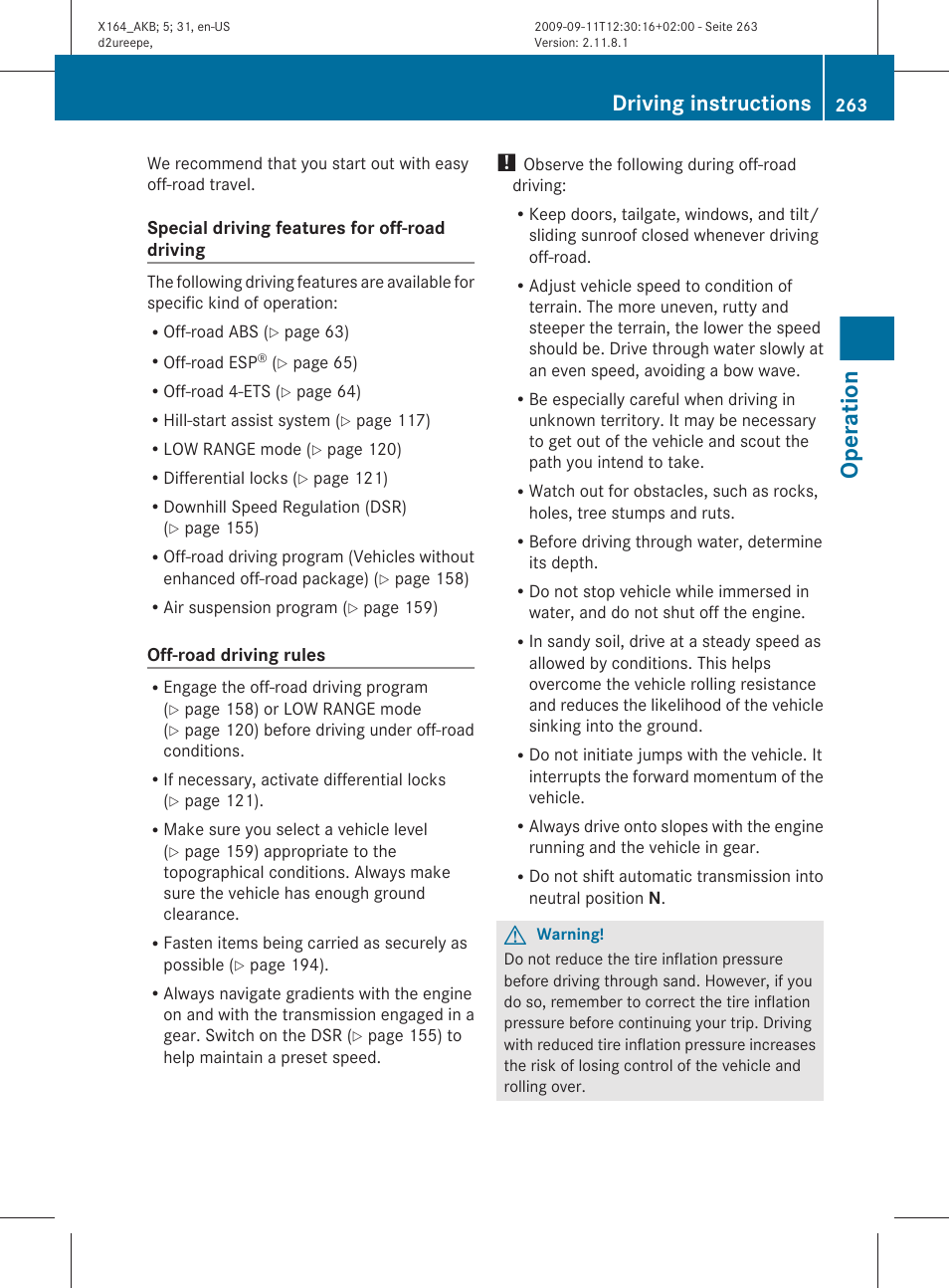 Operation, Driving instructions | Mercedes-Benz GL-Class 2010 Owners Manual User Manual | Page 265 / 380