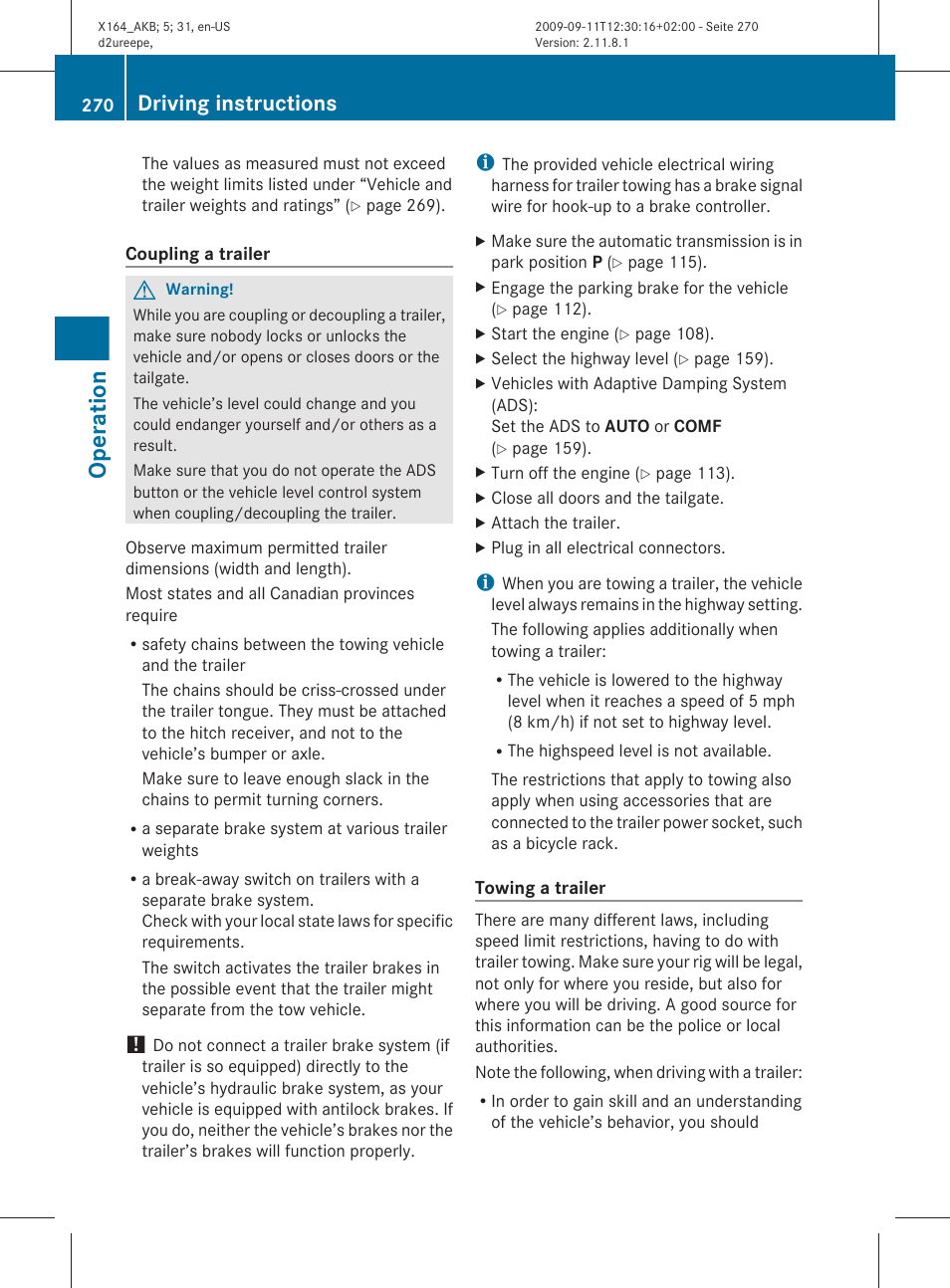 Operation, Driving instructions | Mercedes-Benz GL-Class 2010 Owners Manual User Manual | Page 272 / 380