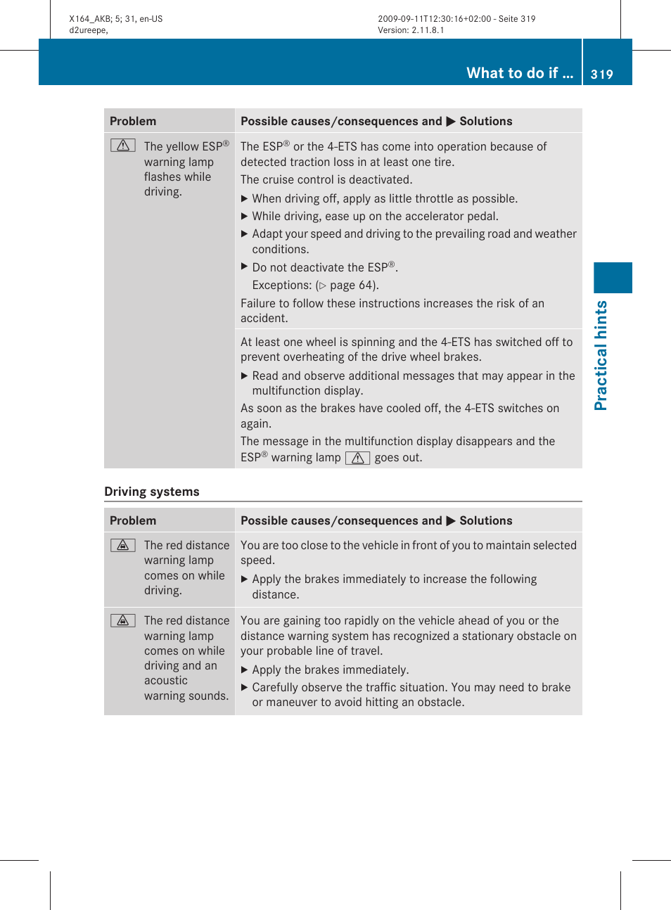 Practical hints, What to do if | Mercedes-Benz GL-Class 2010 Owners Manual User Manual | Page 321 / 380