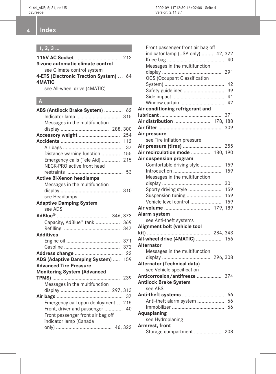 Index | Mercedes-Benz GL-Class 2010 Owners Manual User Manual | Page 6 / 380