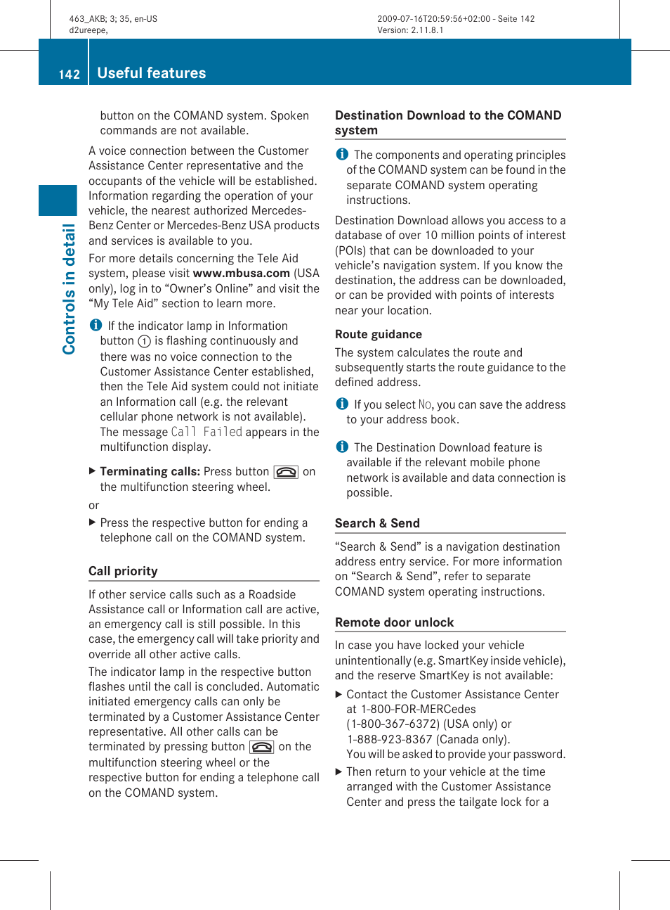 Controls in detail, Useful features | Mercedes-Benz G-Class 2010 Owners Manual User Manual | Page 144 / 272