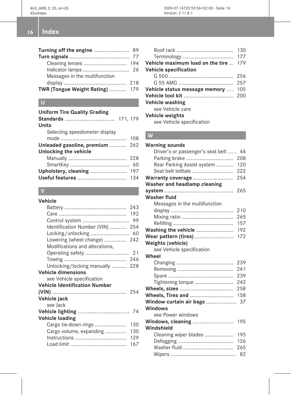Index | Mercedes-Benz G-Class 2010 Owners Manual User Manual | Page 18 / 272