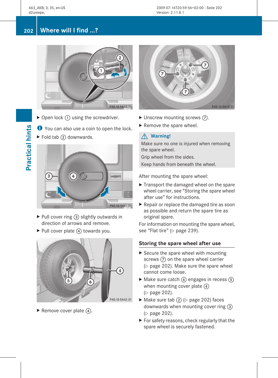 Practical hints, Where will i find | Mercedes-Benz G-Class 2010 Owners Manual User Manual | Page 204 / 272