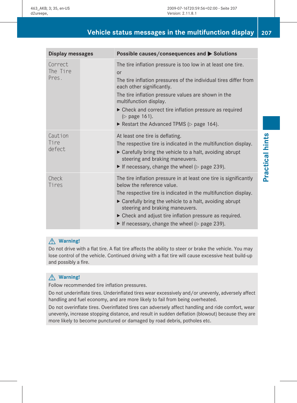 Practical hints | Mercedes-Benz G-Class 2010 Owners Manual User Manual | Page 209 / 272