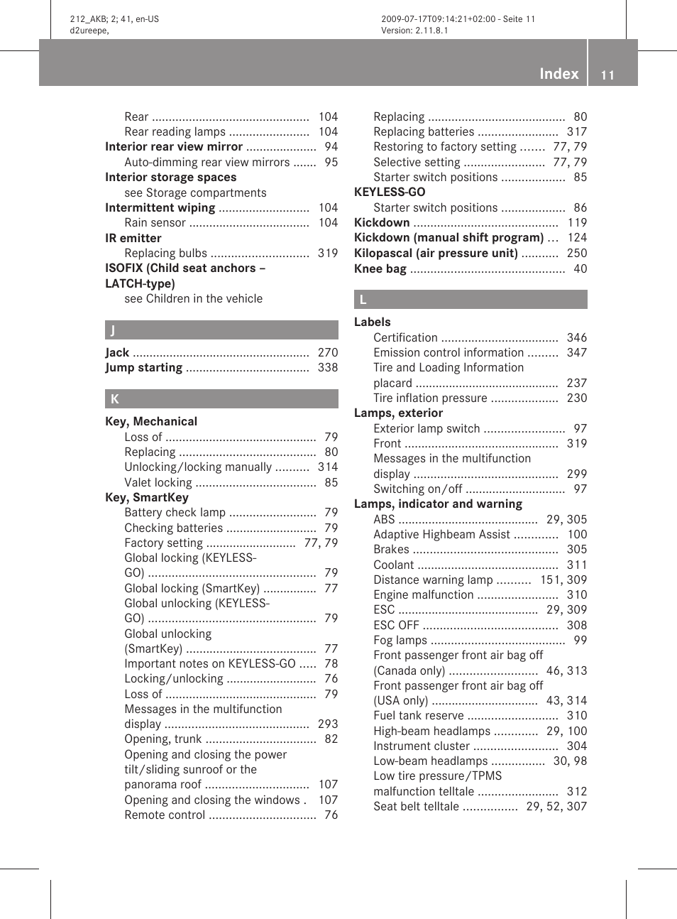 Index | Mercedes-Benz E-Sedan 2010 Owners Manual User Manual | Page 13 / 372