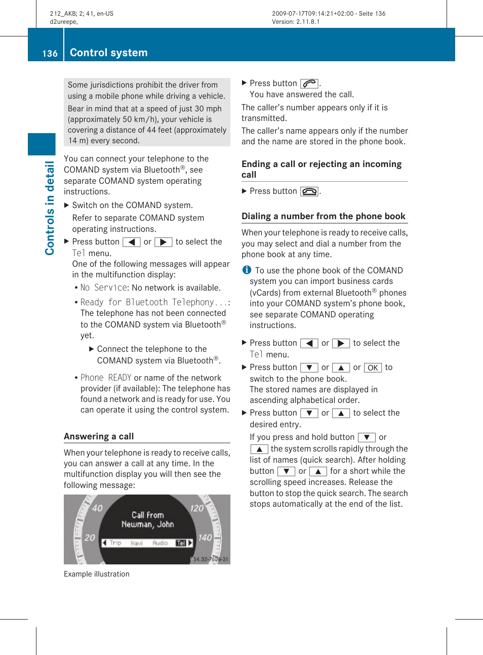 Controls in detail, Control system | Mercedes-Benz E-Sedan 2010 Owners Manual User Manual | Page 138 / 372