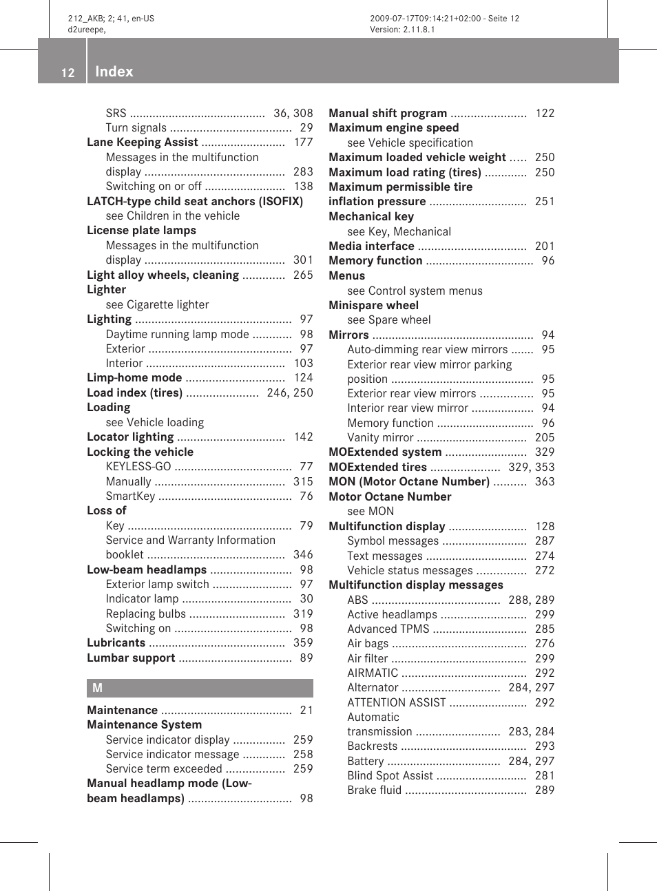 Index | Mercedes-Benz E-Sedan 2010 Owners Manual User Manual | Page 14 / 372