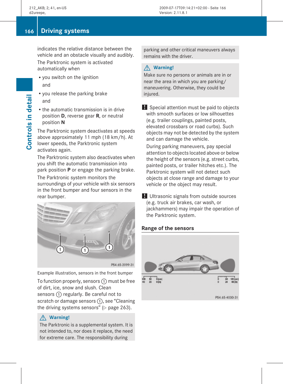 Controls in detail, Driving systems | Mercedes-Benz E-Sedan 2010 Owners Manual User Manual | Page 168 / 372