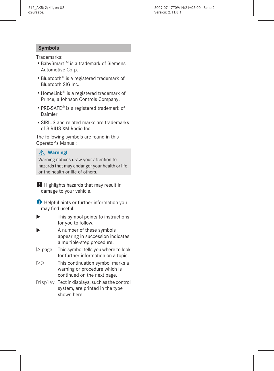 Mercedes-Benz E-Sedan 2010 Owners Manual User Manual | Page 2 / 372