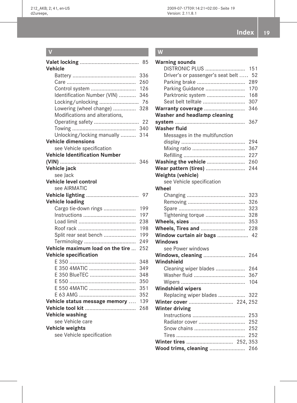 Index | Mercedes-Benz E-Sedan 2010 Owners Manual User Manual | Page 21 / 372