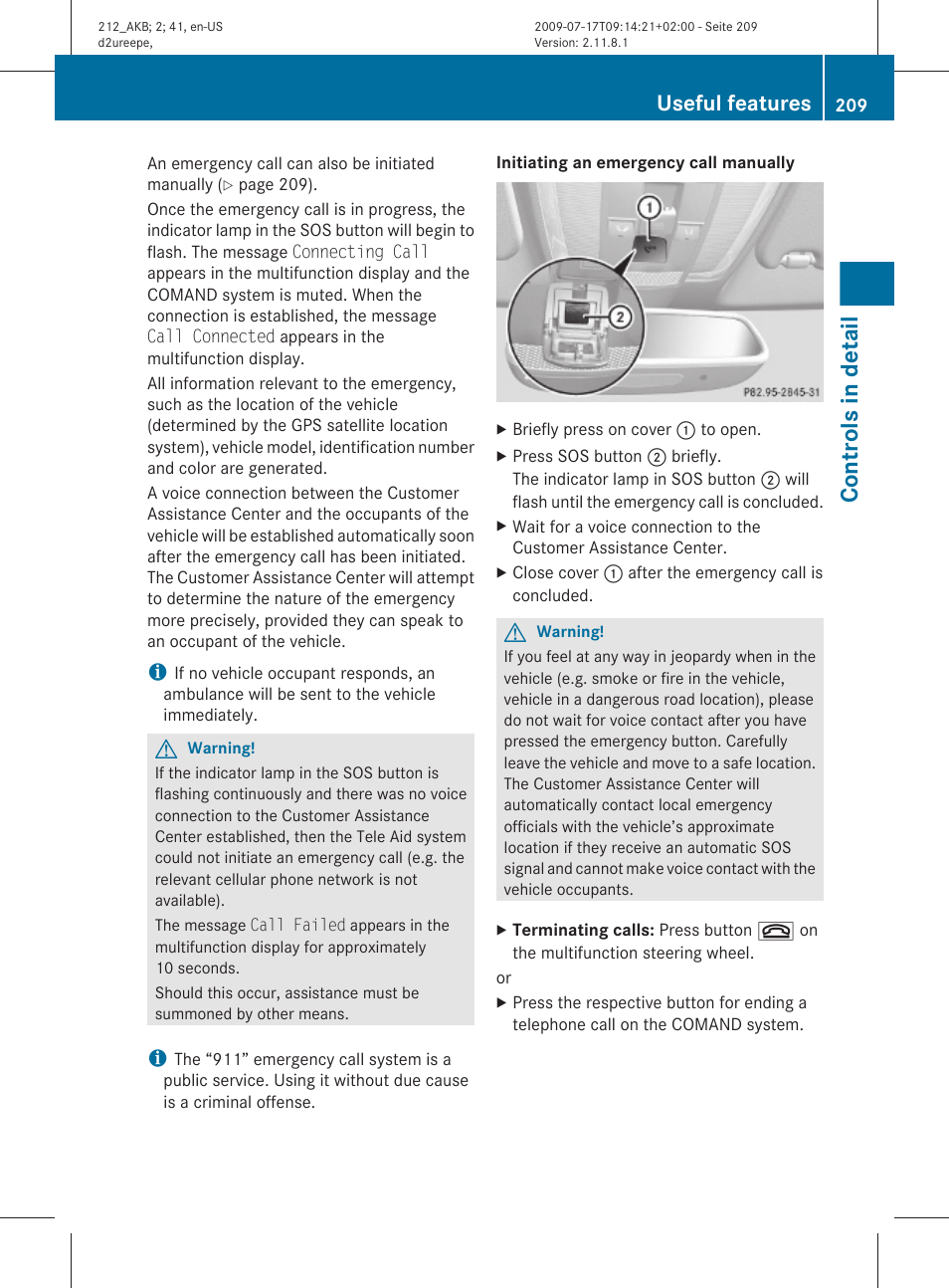 Controls in detail, Useful features | Mercedes-Benz E-Sedan 2010 Owners Manual User Manual | Page 211 / 372