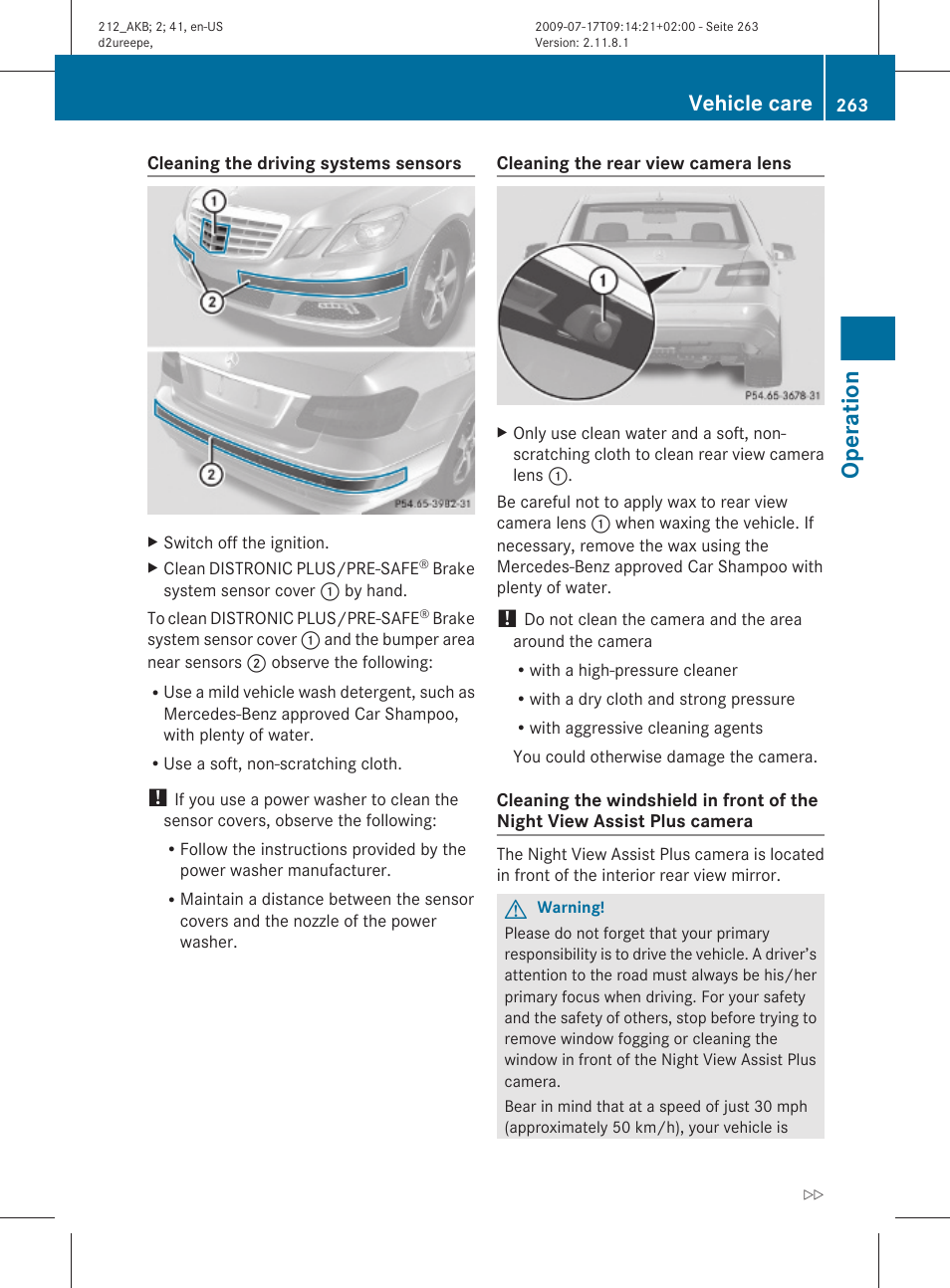 Operation, Vehicle care | Mercedes-Benz E-Sedan 2010 Owners Manual User Manual | Page 265 / 372