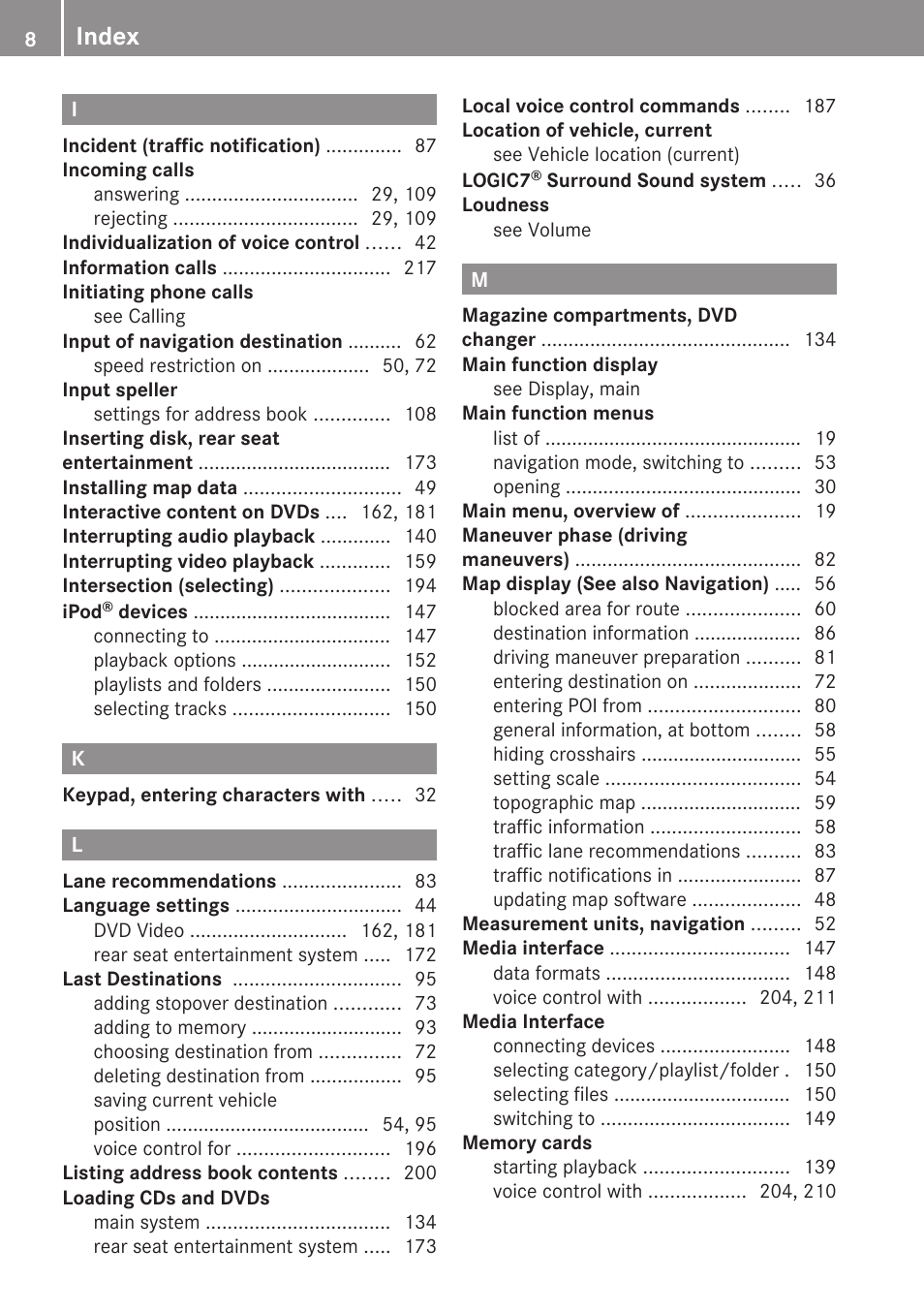 Index | Mercedes-Benz E-Coupe 2010 COMAND Manual User Manual | Page 10 / 224